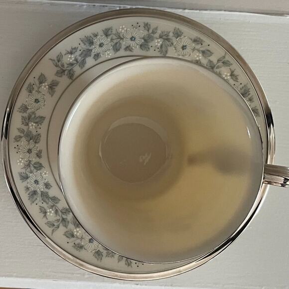 VTG Lenox China "Windsong" Teacup & Saucer, Blue, White, Floral, Silver - Picture 6 of 8